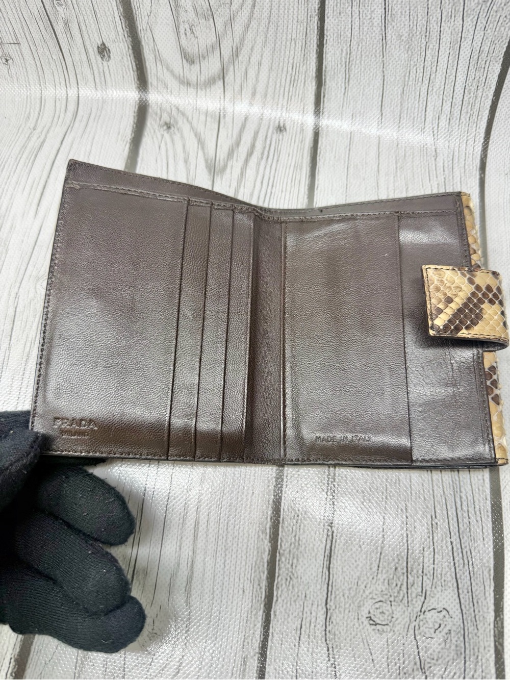 PRE LOVED Prada Brown Python Compact Wallet - Picture 4 of 11
